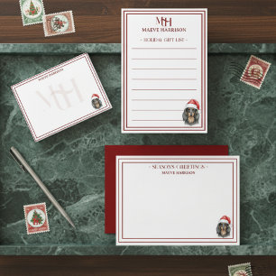 Op maat gemaakte naam handgetekende teckel kerstmu notitiekaartje