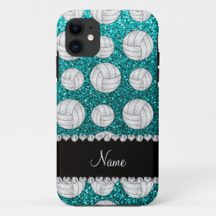 Op maat gemaakte naam helder aqua glitters volleyb iPhone 11 hoesje