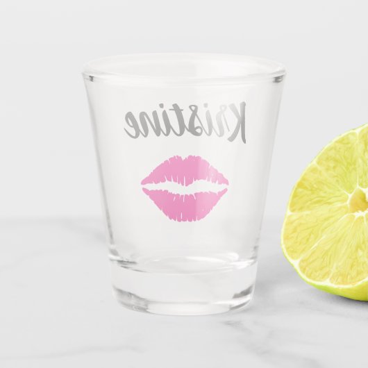 Op maat gemaakte naam Hot Roze Lippen Kus Shot Glas (Achterkant)