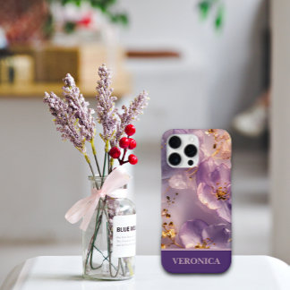 Op maat gemaakte naam lavendel bloemig goud gepers iPhone 16 pro max hoesje