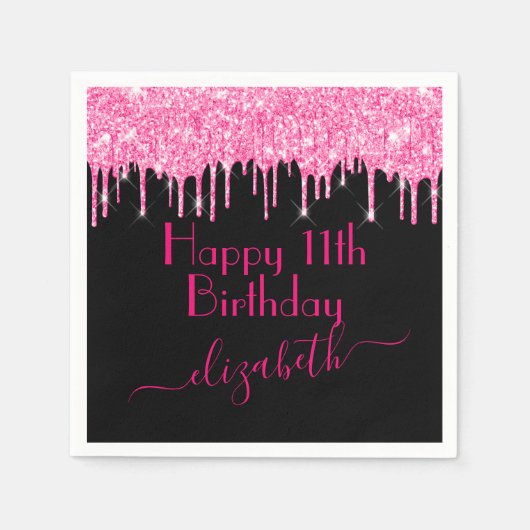 Op maat gemaakte naam + leeftijd hete roze druipen servet (Voorkant)