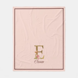 Op maat gemaakte naam Letter E Goud Folie Blush Ro Fleece Deken