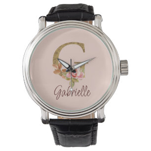 Op maat gemaakte naam letter G goud folie blos roz Horloge