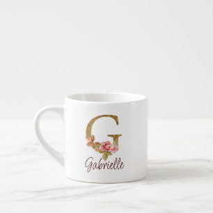 Op maat gemaakte naam Letter G Goud Folie Blush Ro Espresso Kop