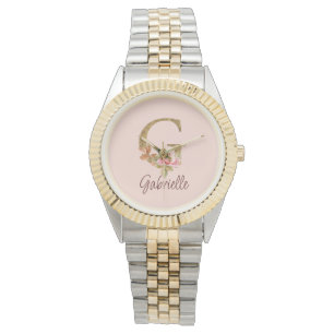 Op maat gemaakte naam Letter G Goud Folie Blush Ro Horloge
