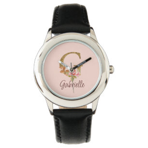 Op maat gemaakte naam Letter G Goud Folie Blush Ro Horloge