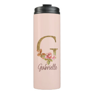 Op maat gemaakte naam Letter G Goud Folie Blush Ro Thermosbeker
