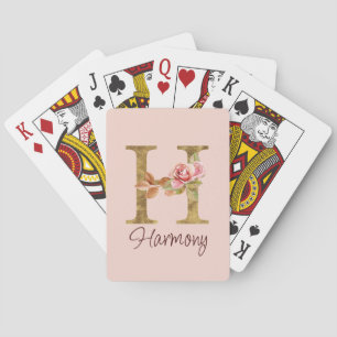 Op maat gemaakte naam Letter H Goud Folie Blush Ro Pokerkaarten