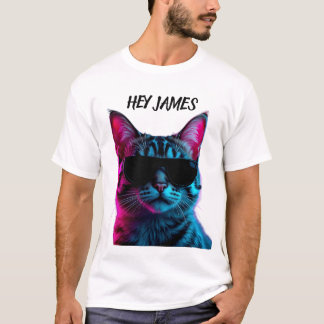 Op maat gemaakte naam neon kat ontwerp t-shirt