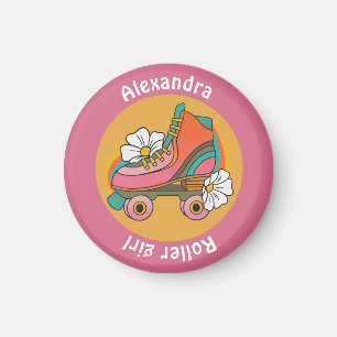 op maat gemaakte naam roller girl roze meisjesacht magneet