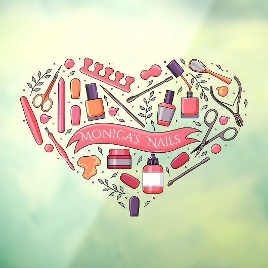 Op Maat Gemaakte Nagelsalon Hart Nagelgereedschap Raamsticker (Vel 3)