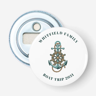 Op maat gemaakte nautische gezinsbootcruisevakanti button flesopener
