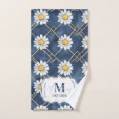 Op maat gemaakte Navy Daisy Gingham Monogram Decor Bad Handdoek (Handdoek)