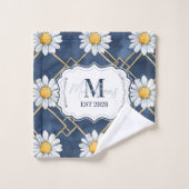 Op maat gemaakte Navy Daisy Gingham Monogram Decor Bad Handdoek (Wasdoekje)