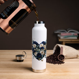 Op maat gemaakte Navy Gouden Bloemen Monogram Wate Waterfles