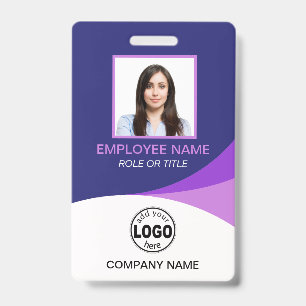 Op maat gemaakte paarse bedrijf foto naamkaartjes badge