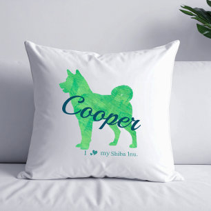 Op maat gemaakte pastelgroene Shiba Inu silhouette Kussen