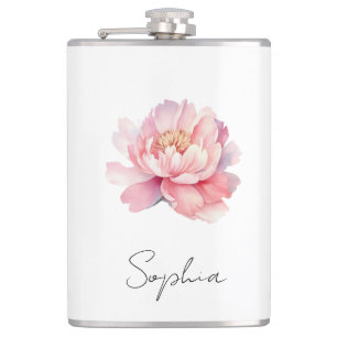 Op maat gemaakte Pioen Roze Aquarel Flask Heupfles