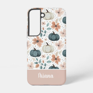 Op maat gemaakte pompoen- en bloemenpatroon samsung galaxy hoesje