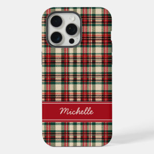 Op maat gemaakte rode geruite kerst telefoonhoes iPhone 15 pro max hoesje