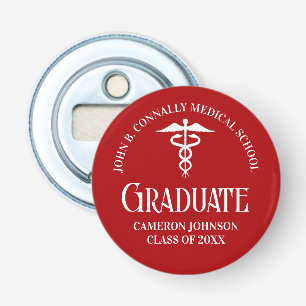 Op maat gemaakte rode medische school afstudeerfee button flesopener