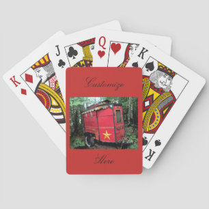 Op maat gemaakte rode zigeuner kleine caravan Op c Pokerkaarten