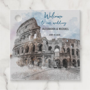 Op maat gemaakte Rome Italië Aquarel Bruiloft Eleg Bedankjes Labels