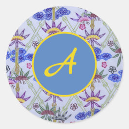 OP MAAT GEMAakte RONDE STICKER MET BLAUWE BLOEMEN