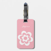 Op maat gemaakte roze bagagelabels met witte bloem (Achterkant verticaal)