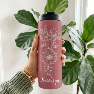 Op maat gemaakte roze bloem tumbler afstudeercadea thermosbeker