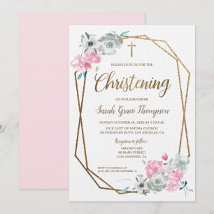 Op maat gemaakte roze bloemen waterverf baby doopf kaart