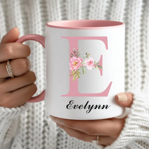Op maat gemaakte roze bloemenmok cadeau voor mama mok