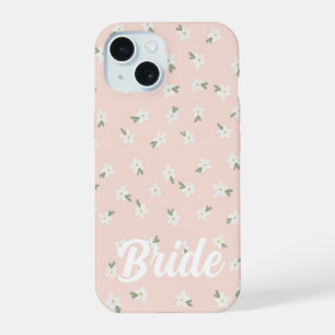 Op maat gemaakte roze bloemige bruidstelefoonhoes iPhone 15 hoesje