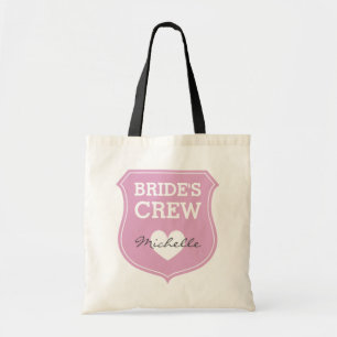 Op maat gemaakte roze bruidsbemanning trouwtotezak tote bag