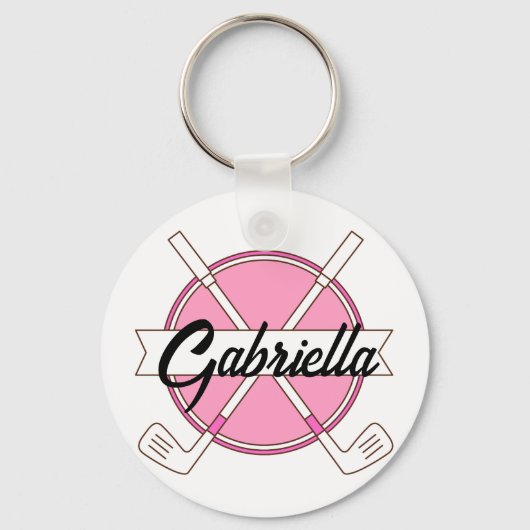 Op maat gemaakte roze gepersonaliseerde golfclubs sleutelhanger (Voorkant)