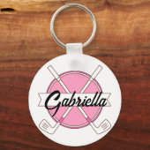 Op maat gemaakte roze gepersonaliseerde golfclubs sleutelhanger (Voorkant)