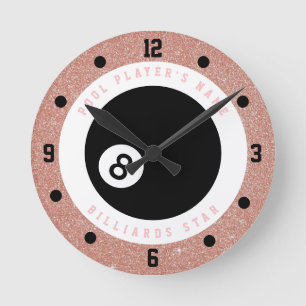 Op maat gemaakte roze glitters meisjes biljart poo ronde klok
