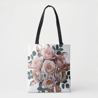 Op maat gemaakte Roze Gouden Bloemige Monogram Sch Draagtas