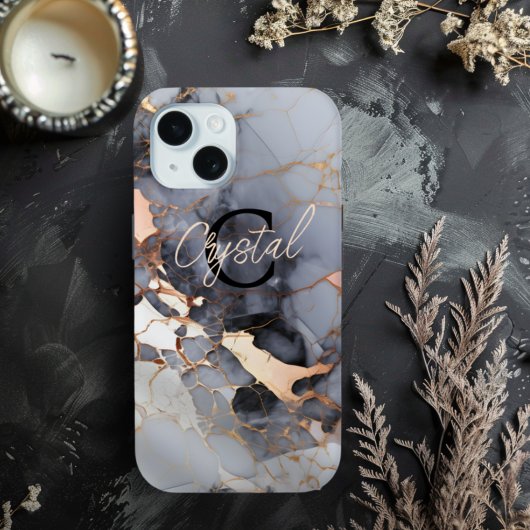 Op maat gemaakte Roze Gouden Marmer Monogram Case-Mate iPhone Case