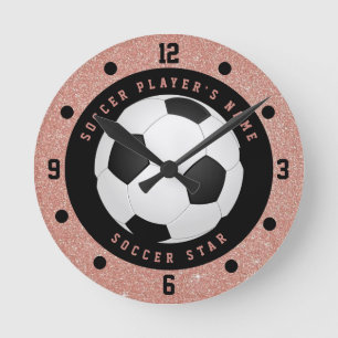 Op maat gemaakte roze gouden roze meisjes voetbal ronde klok