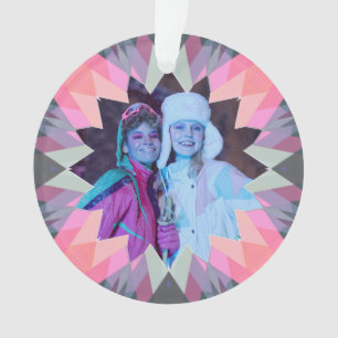 Op maat gemaakte roze grijze kerstster familie fot ornament