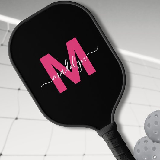 Op maat gemaakte roze moderne script naam monogram pickleball paddle