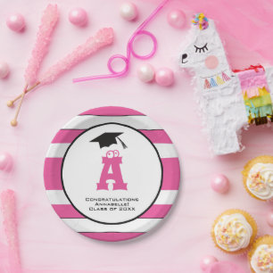 Op maat gemaakte roze monogram afstudeerbare leuke papieren bordje