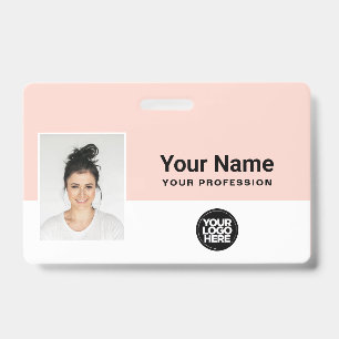 Op maat gemaakte roze personeelslogo naam foto ID- Badge