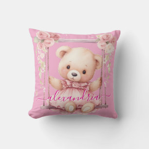 Op maat gemaakte roze teddybeer kussen met naam