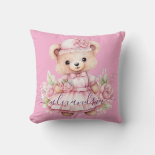 Op maat gemaakte roze teddybeer kussen met naam