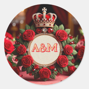 👑 Op maat gemaakte rozen kroon monogram naam cade Ronde Sticker