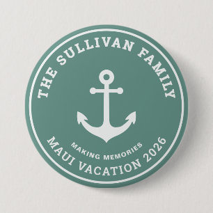Op maat gemaakte saliegroene anker familie vakanti ronde button 7,6 cm