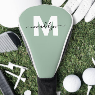 Op maat gemaakte saliegroene initiaal naam monogra golfheadcover