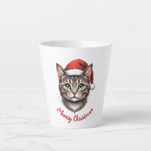 Op maat gemaakte schattige kerstkat met kerstmanne latte mok
